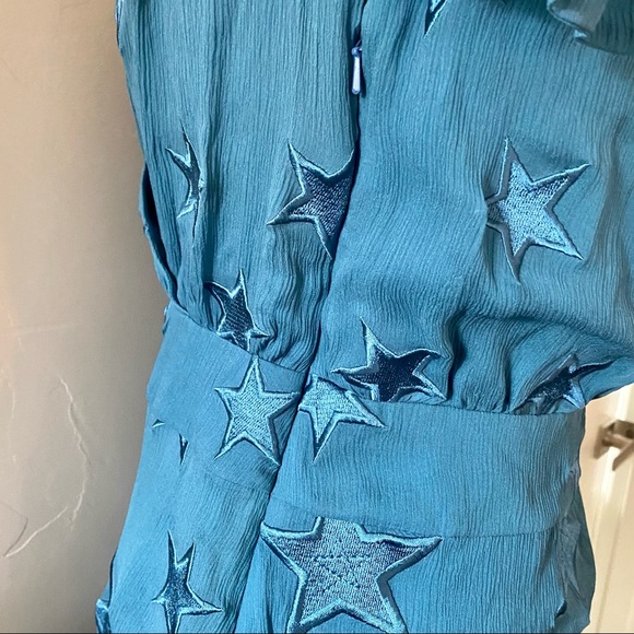 CATHERINE MALANDRINO NWT Blue Star Embroidered Silk Top Size Small - Picture 5 of 9